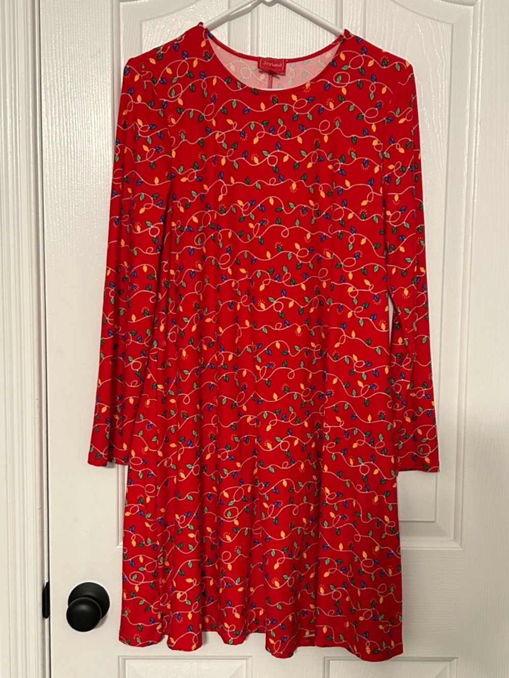 Joyland Red Holiday Lights Print Dress EUC Small